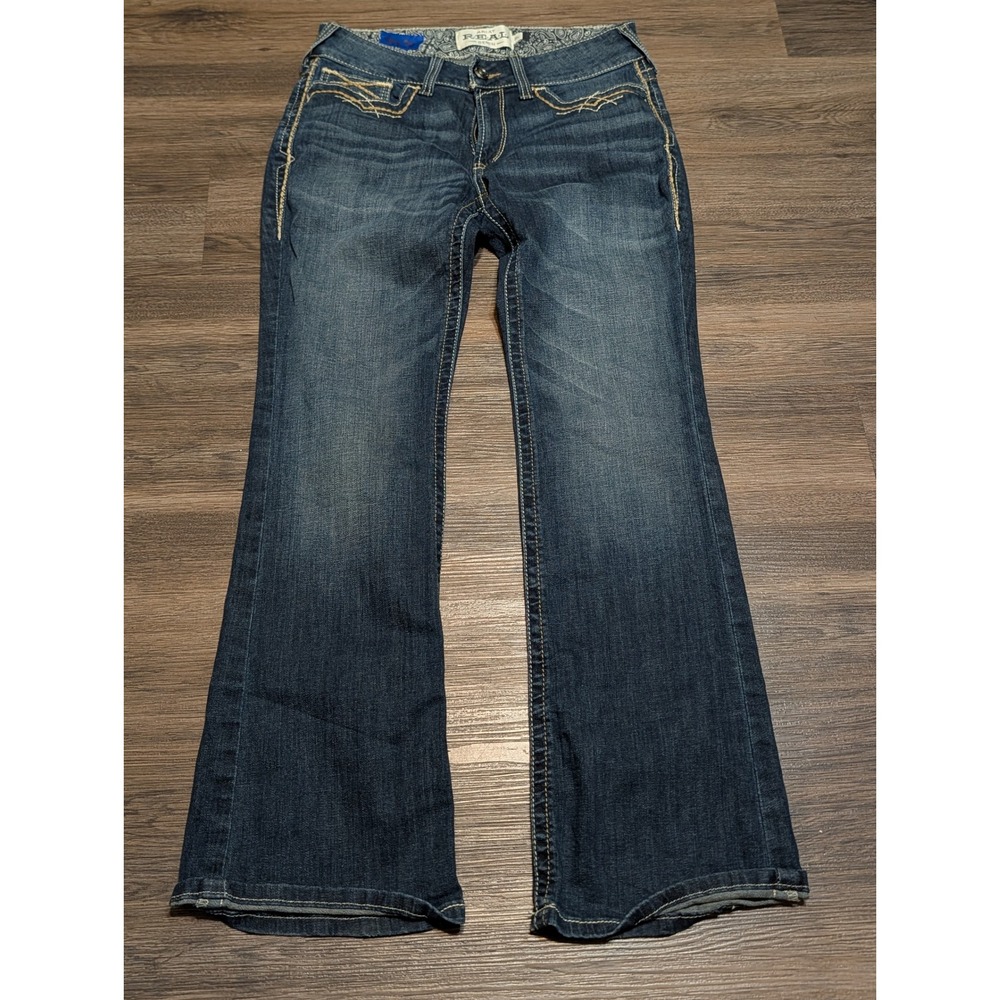 Ariat REAL Denim Women 30S Dark Wash Bootcut Jeans Mid Rise Thick Stitching